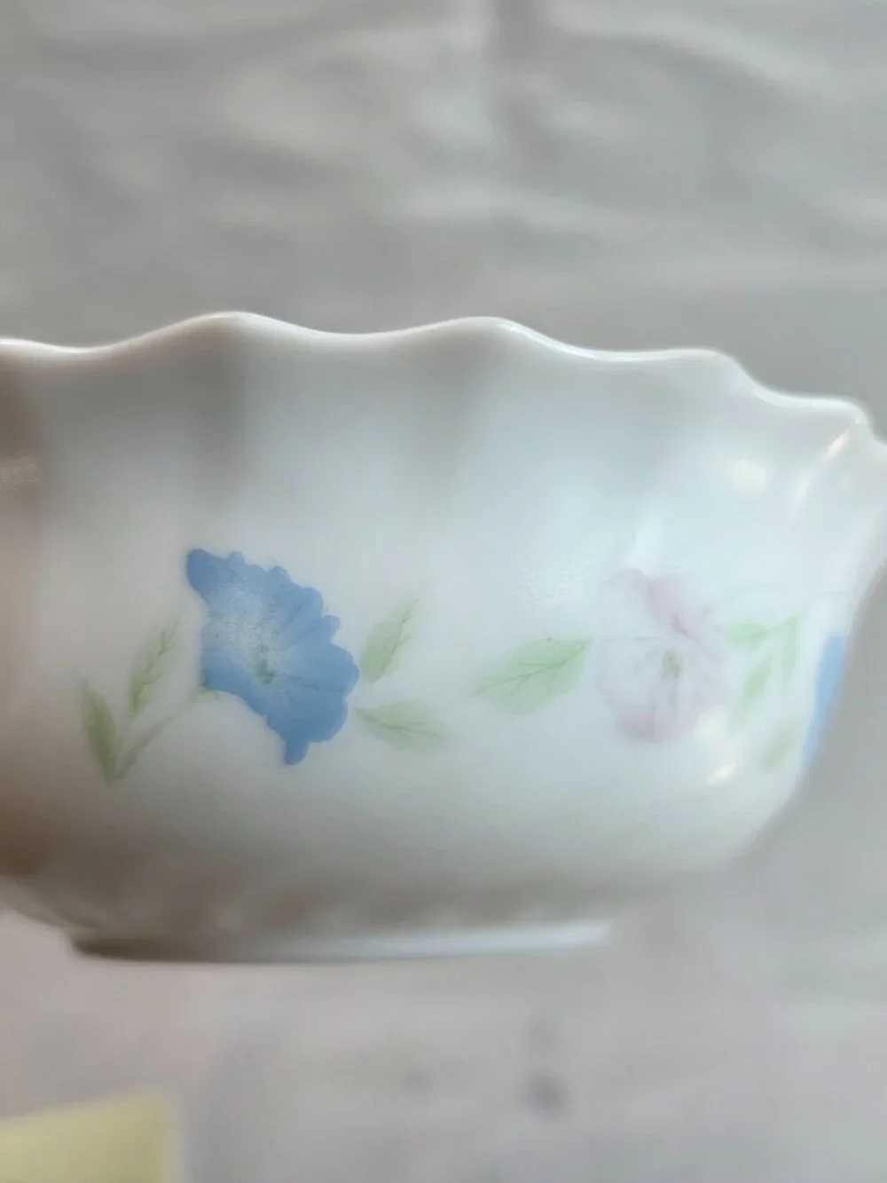 TWO Arcopal France Chloe Cereal Bowls White with Pink & Blue Flowers Scalloped